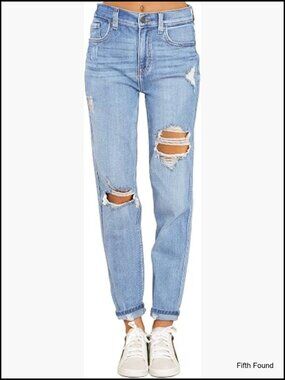 High Waisted Stretch Boyfriend Jeans Distressed Ripped Denim Pants